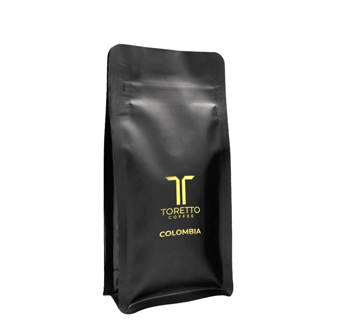 Toretto Coffees Colombian coffee beans in black packaging, offering bold, lively flavors from high-altitude regions.