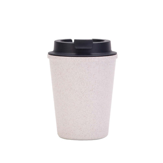 White 350ml wheat straw double-layer coffee cup, eco-friendly and lightweight, perfect for hot and cold beverages.