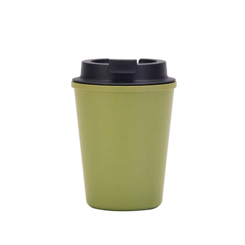 Green 350ml wheat straw coffee cup, eco-friendly, lightweight, double-layer design for hot or cold beverages at home or on the go.