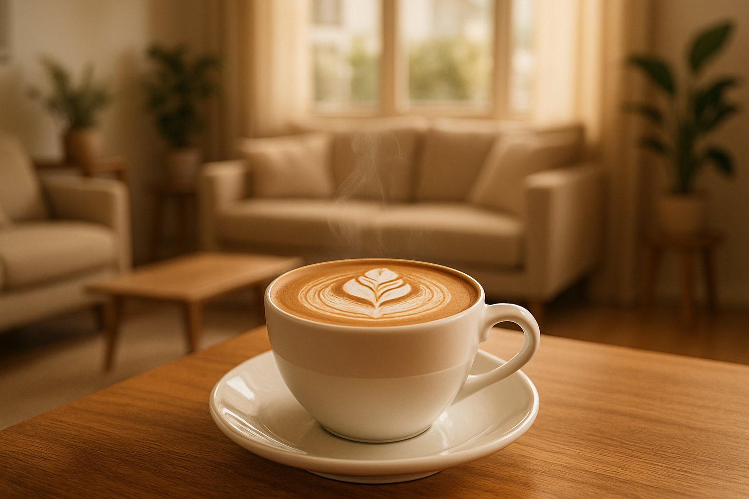 cup of cappuccino in a modern warm home